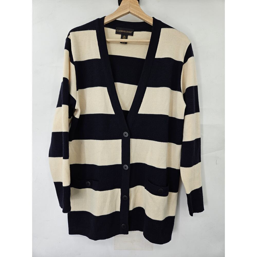 Classiques Entier Size S Womens White 100% Merino Wool Button Up Cardigan Preppy